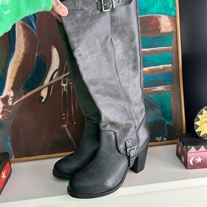 Ariat Knee High Buckle Western Boots Distressed Leather Womens Size 8.5 B